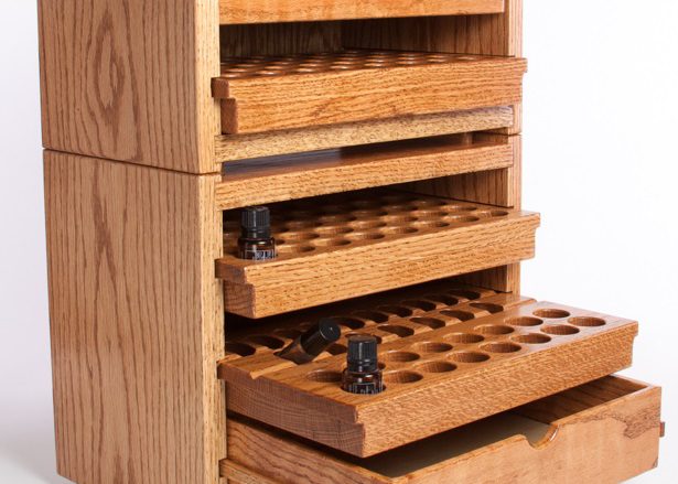 Stacked 3-Tray and 2-Tray Essential Oil Storage with trays